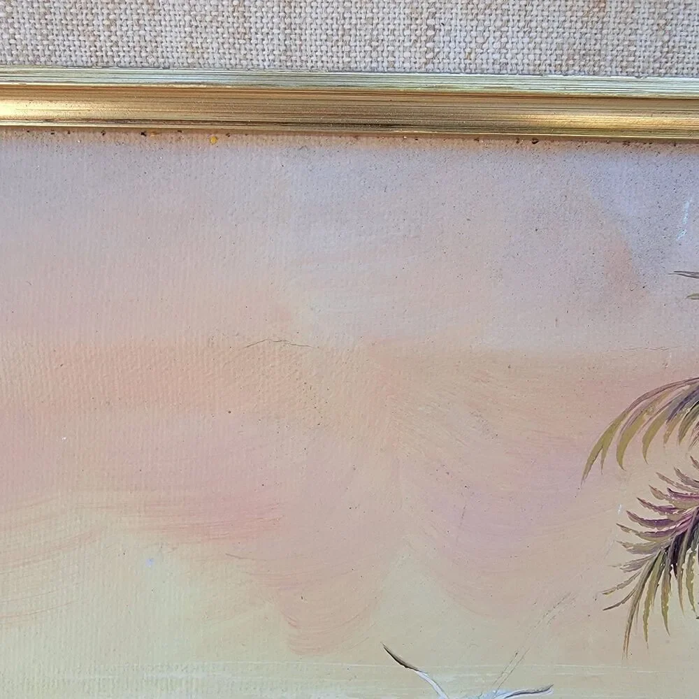 Gordon oil on canvas palm tree beach scene painting framed 16x12 seascape...